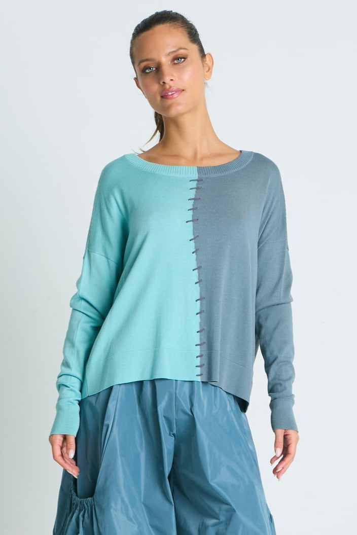 Pima Cotton 1/2 Whipped Crewneck Sweater Haze/Vapor