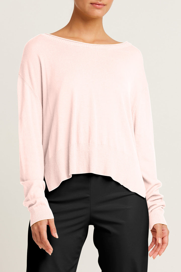 Pima Cotton Ribbed Minimal Crewneck Sweater Blush