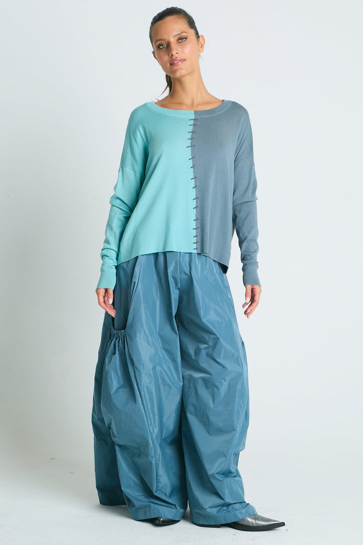 Pima Cotton 1/2 Whipped Crewneck Sweater Haze/Vapor