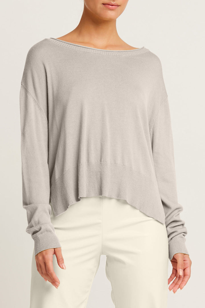 Pima Cotton Ribbed Minimal Crewneck Sweater Titanium