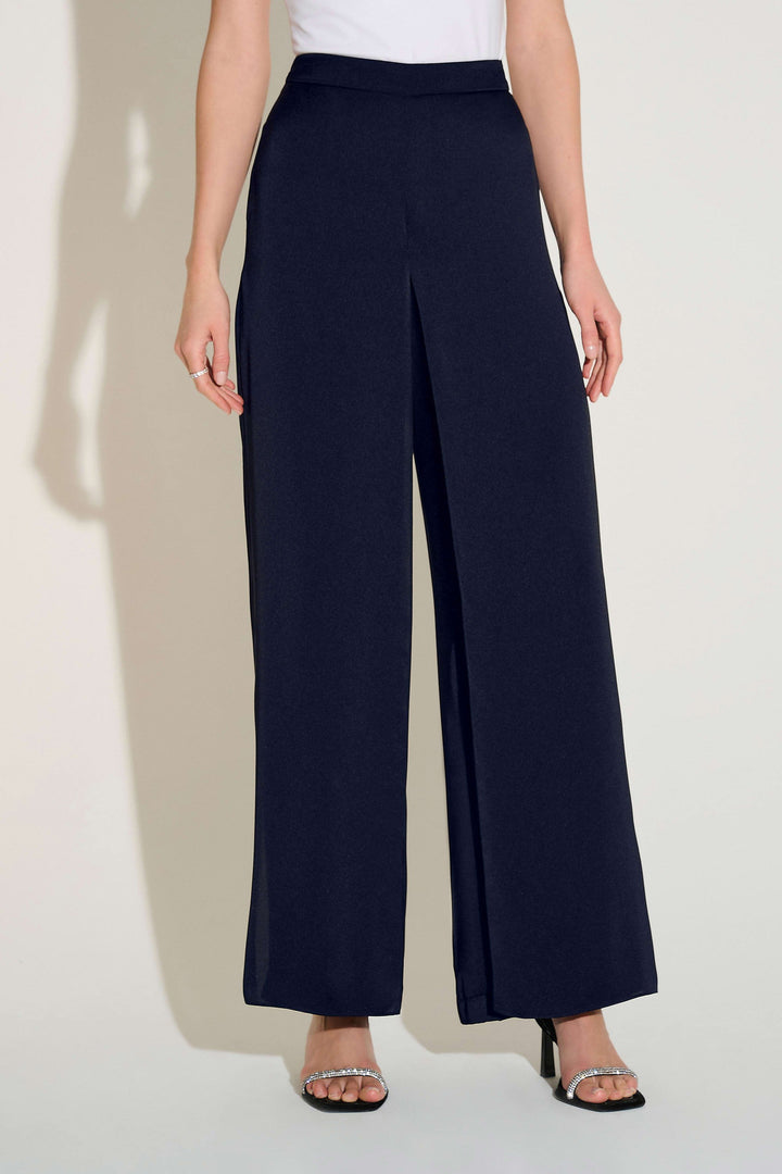 Satin Wide Leg Pants with Front Overlay Midnight Blue