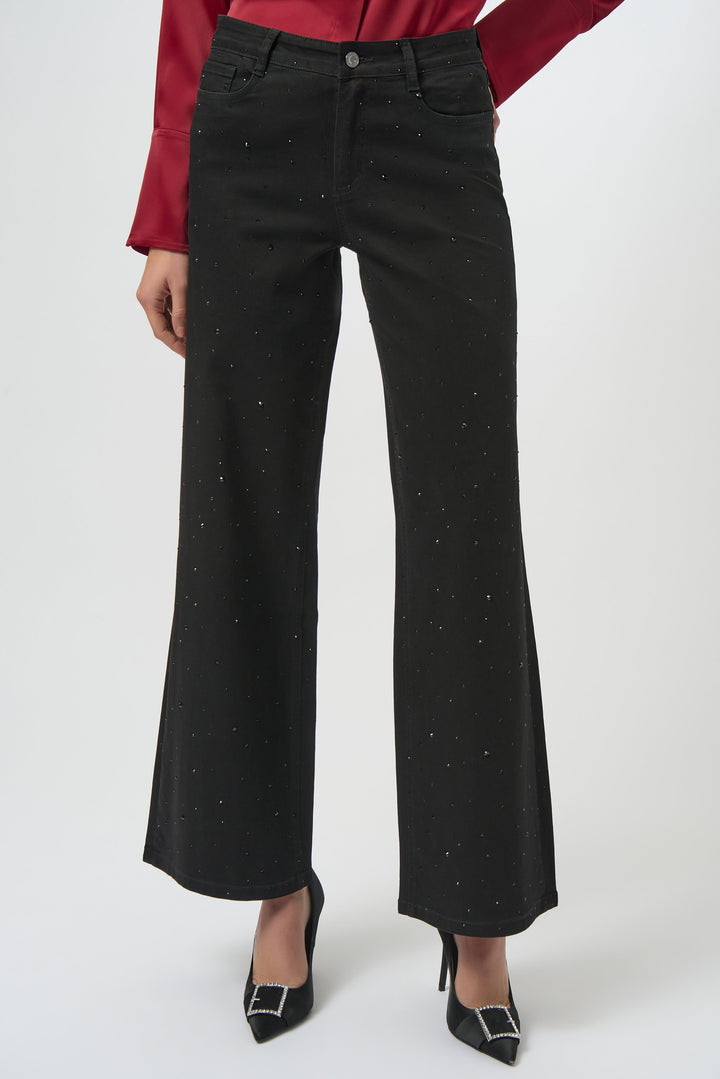 Classic Wide Leg Jeans with Rhinestones Black