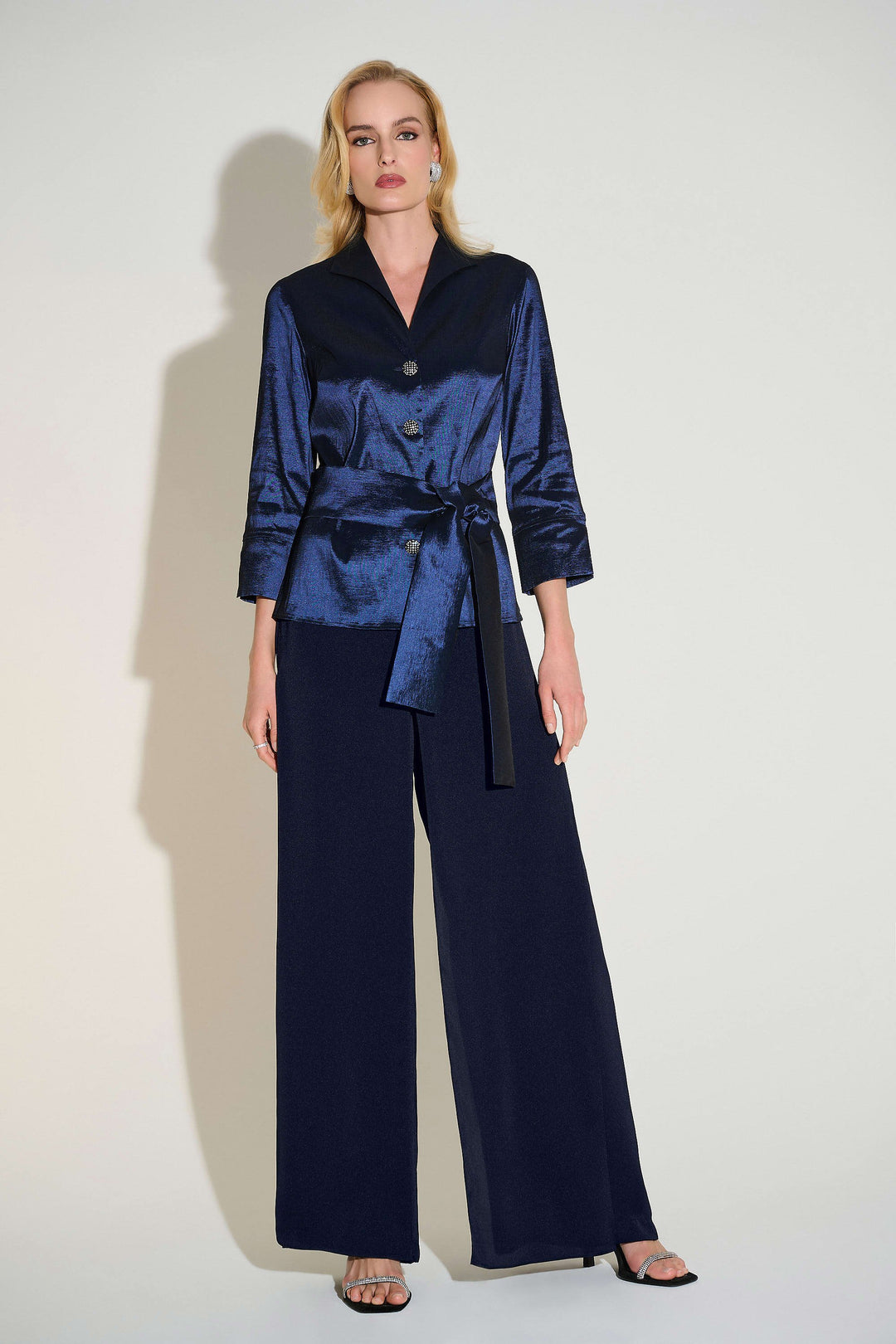 Stretch Taffeta Fitted Blouse Midnight Blue