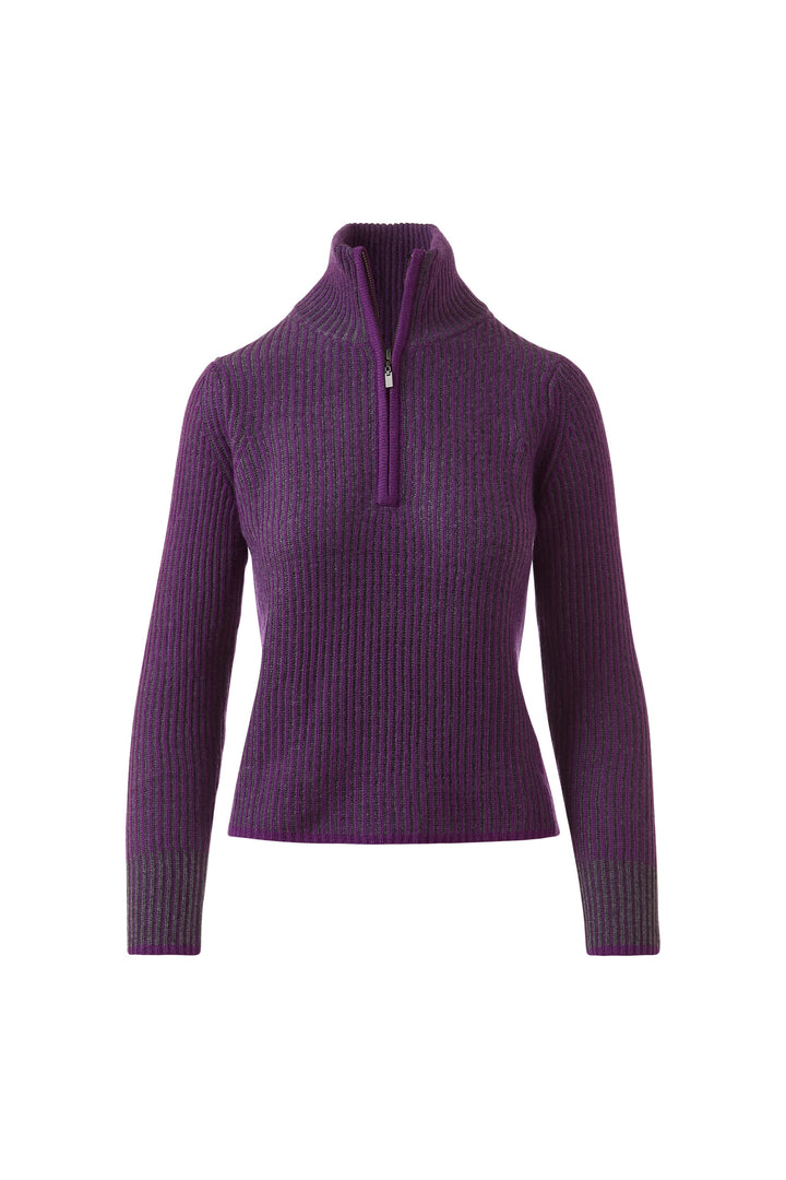Pleated Rib Zip Mockneck Violet
