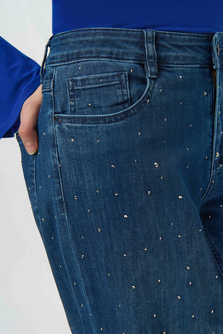 Classic Wide Leg Jeans with Rhinestones