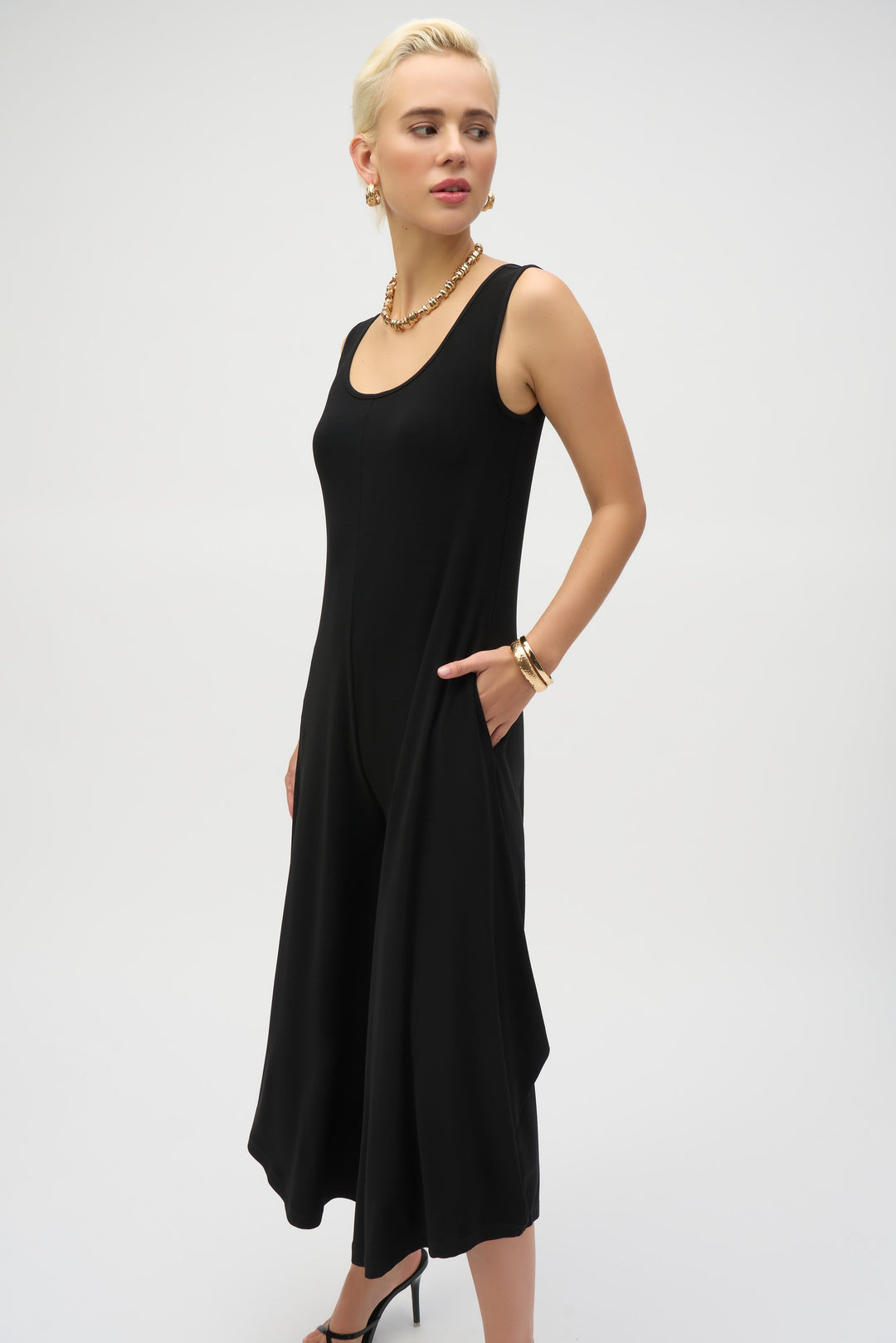 Silky Knit Wide-Leg Sleeveless Jumpsuit