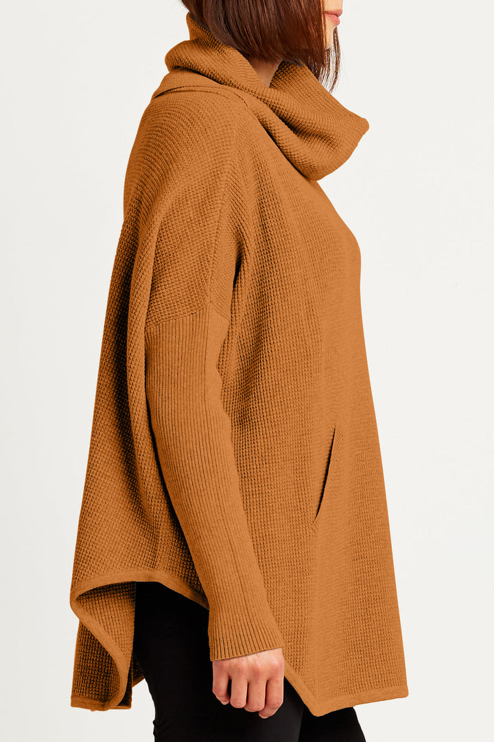 Pima Cotton Waffle Cowl Sweater Chestnut