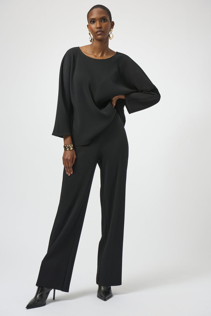 Pleated Scuba Crepe Wide-Leg Pants Black
