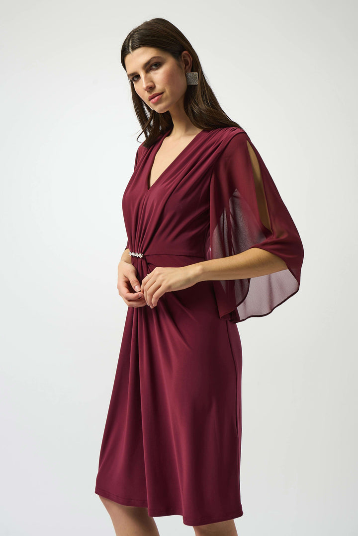 Silky Knit & Chiffon Sheath Dress Merlot