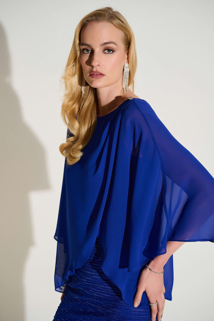 Cascade and Chiffon Sheath Dress Sapphire Blue