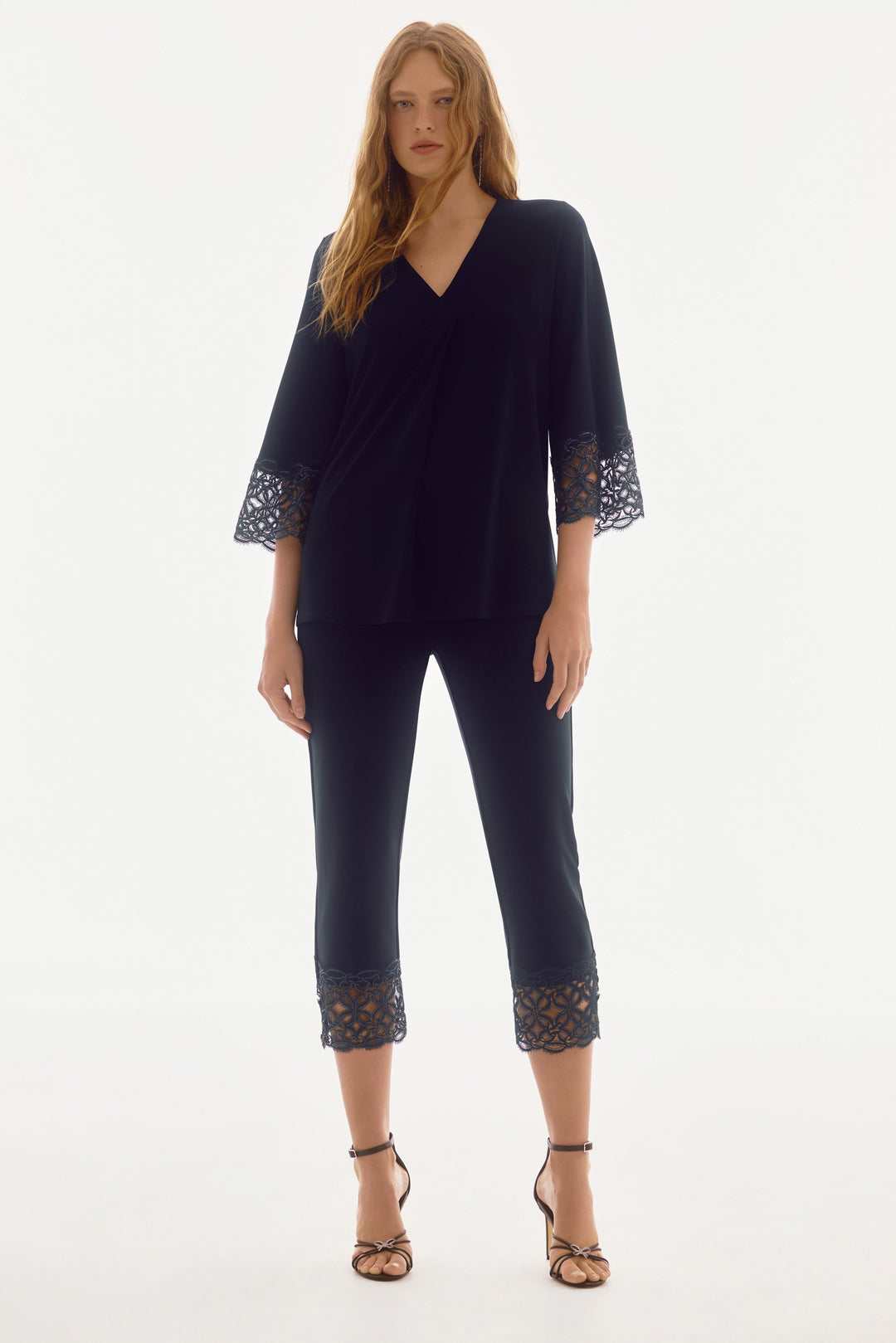 Silky Knit Straight Top With Lace Detail