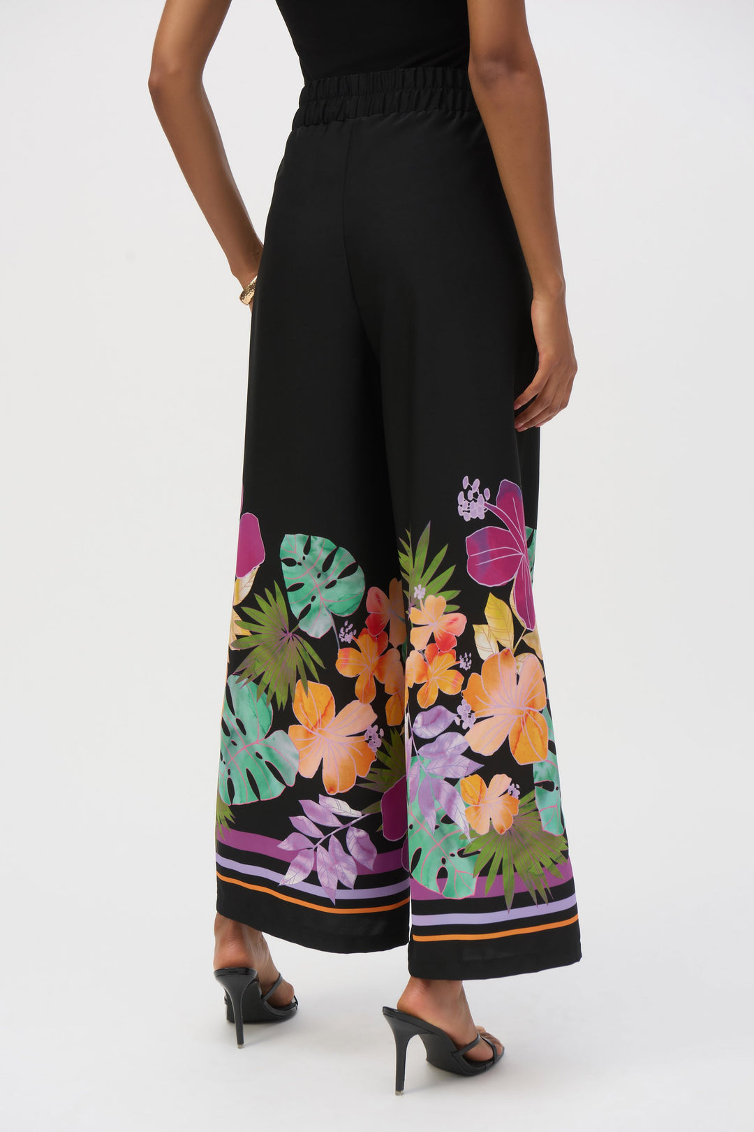 Woven Floral Border Print Wide Leg Pants