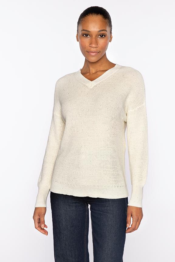 Thermal Sequin V-Neck Sweater Cream
