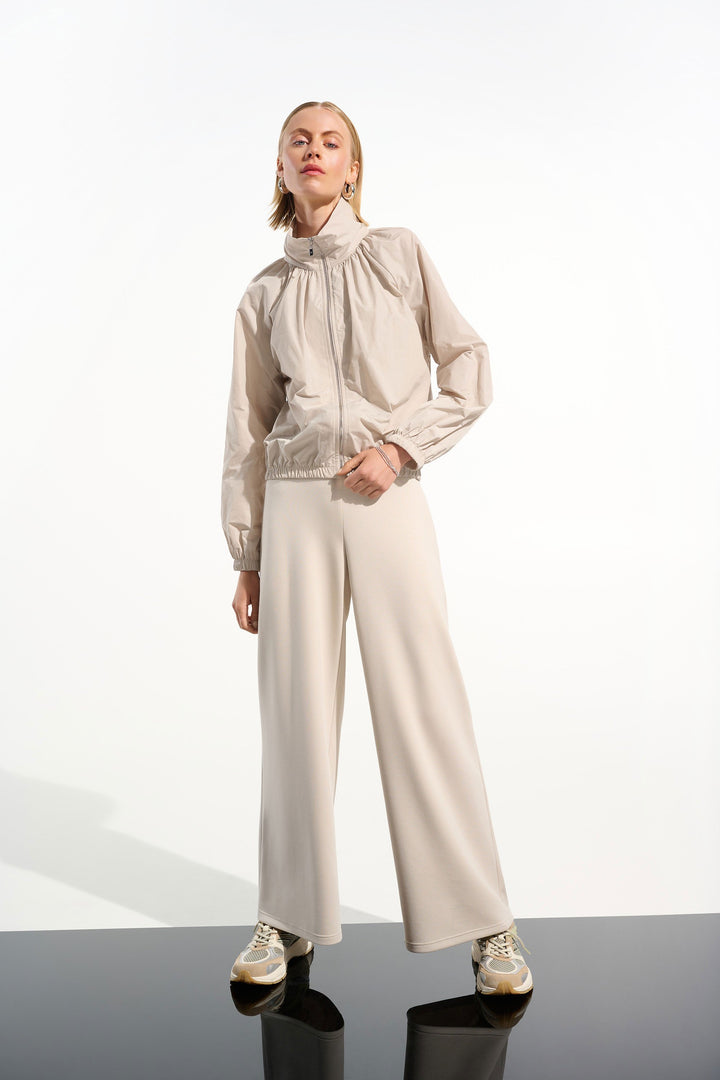 Memory Cocoon Jacket With Funnel Collar and Puff Sleeves