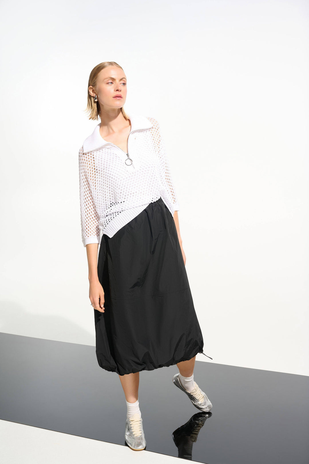 Vicscose Blend Boxy Sweater Knit With Zipped Neckline Vanilla