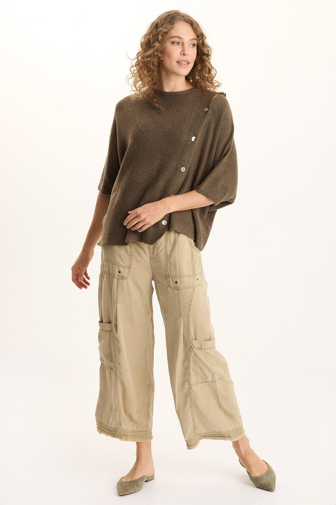 Osiris Asymmetrical Button Detail Knit Poncho