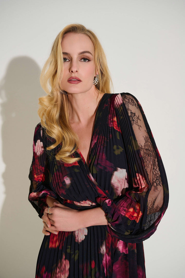 Pleated Chiffon Floral Fit & Flare Dress