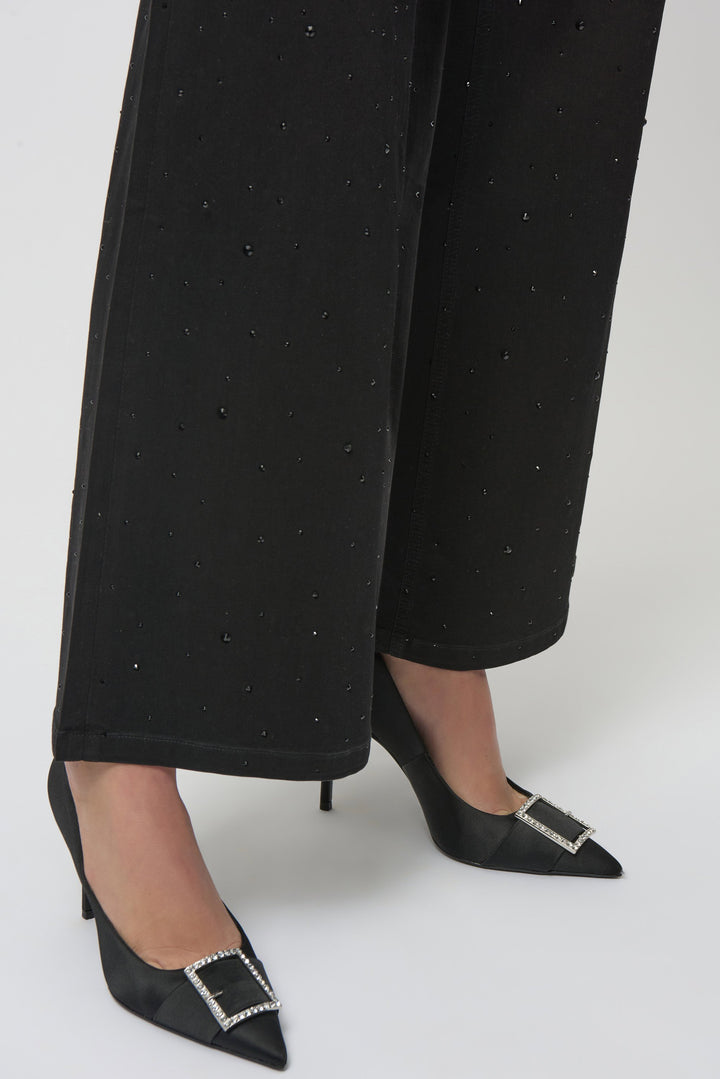 Classic Wide Leg Jeans with Rhinestones Black