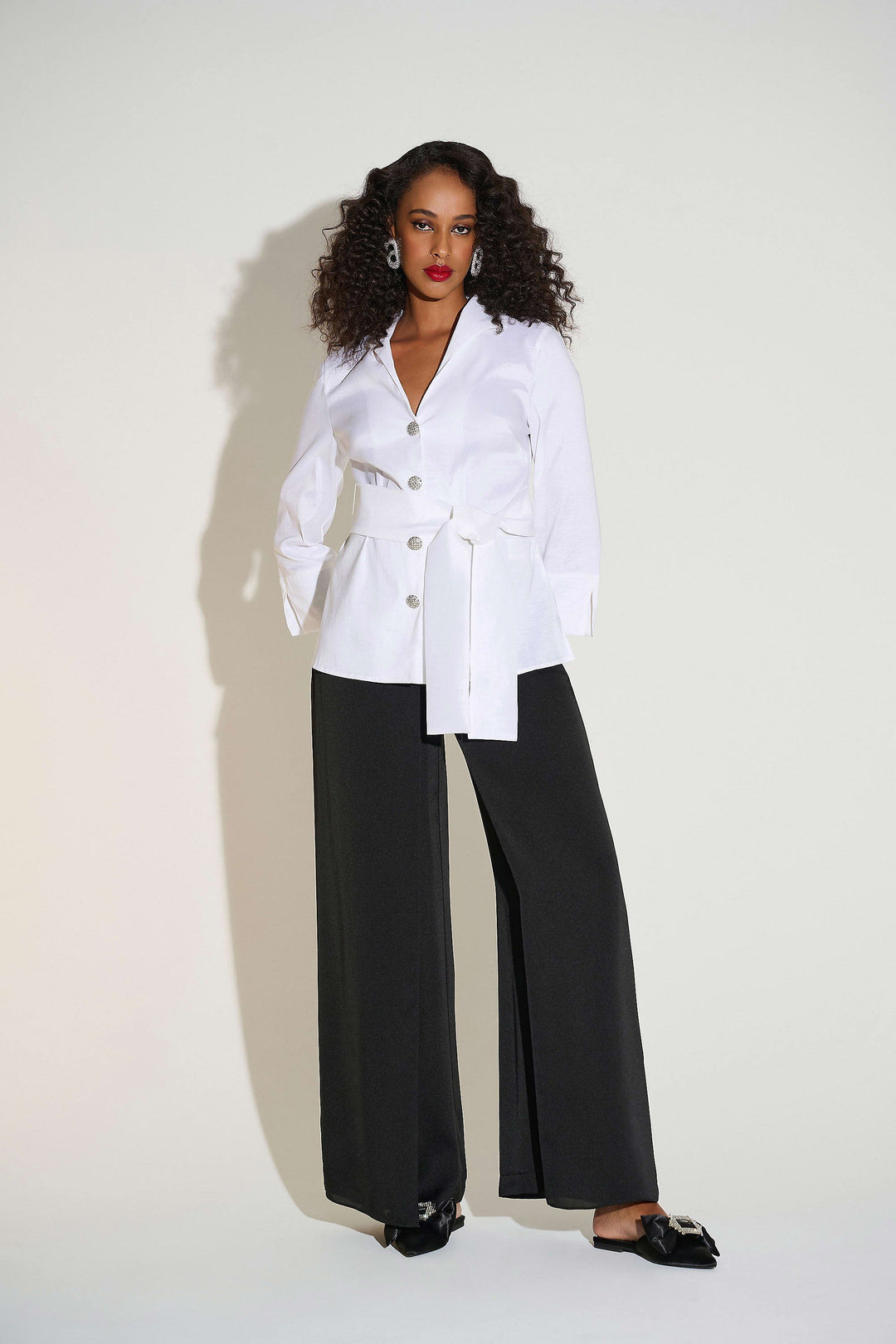 Satin Wide Leg Pants with Front Overlay Black