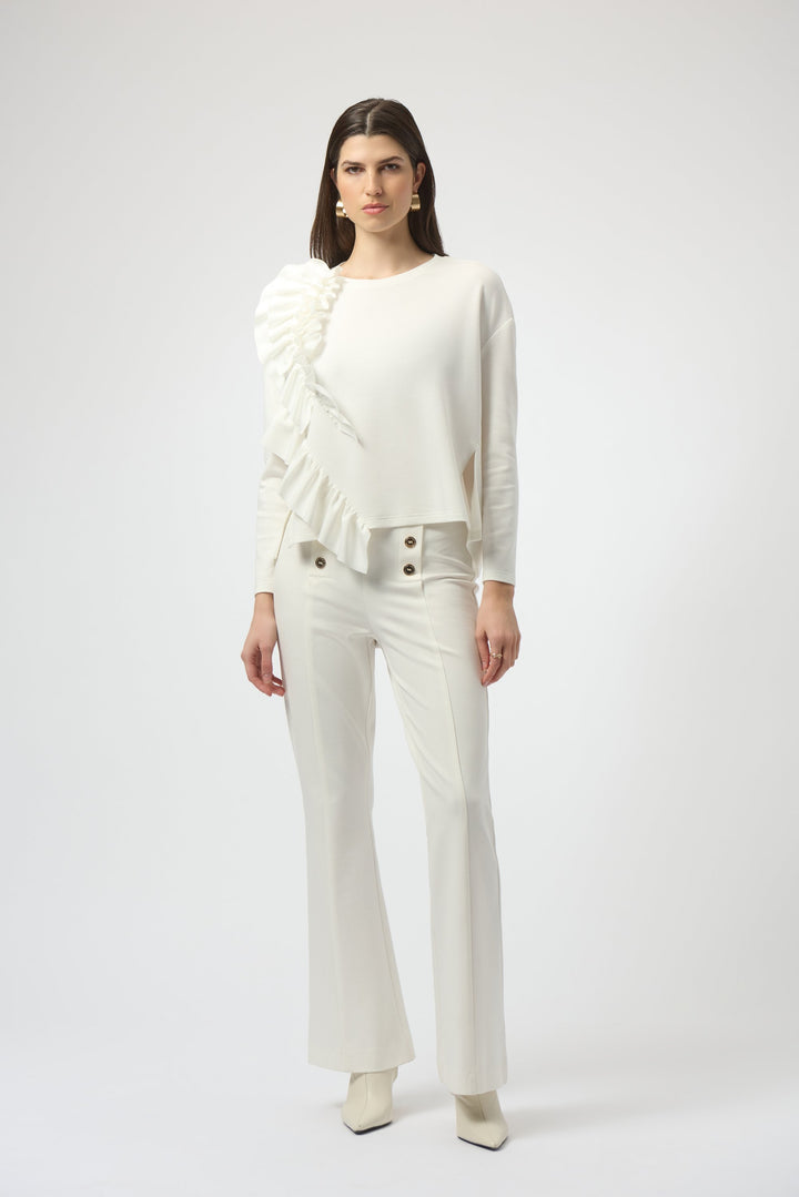 Scuba Jersey Long Sleeve Ruffled Top White