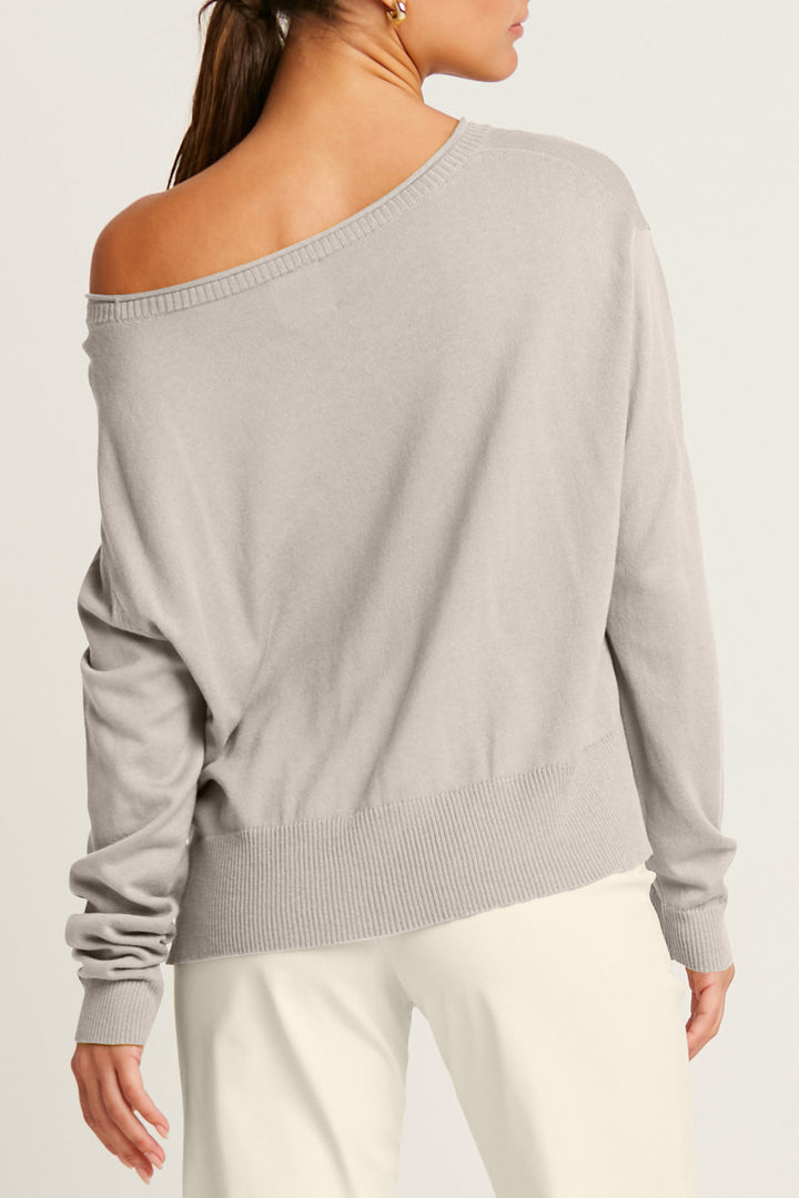 Pima Cotton Ribbed Minimal Crewneck Sweater Titanium