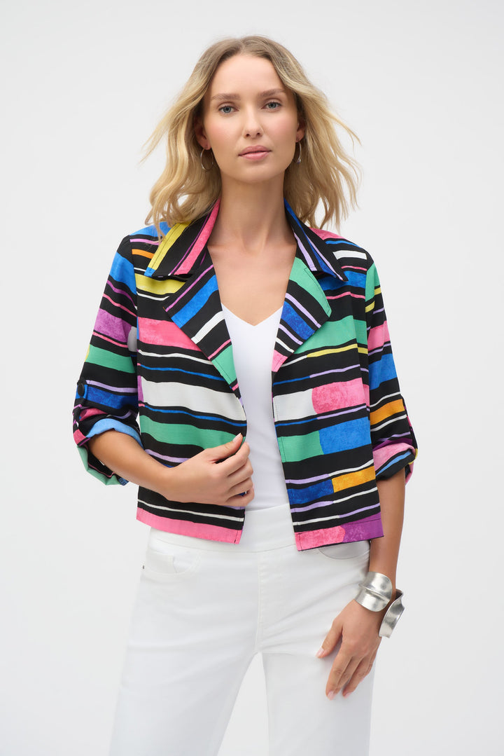 Gauze Stripe Print Short Boxy Blazer