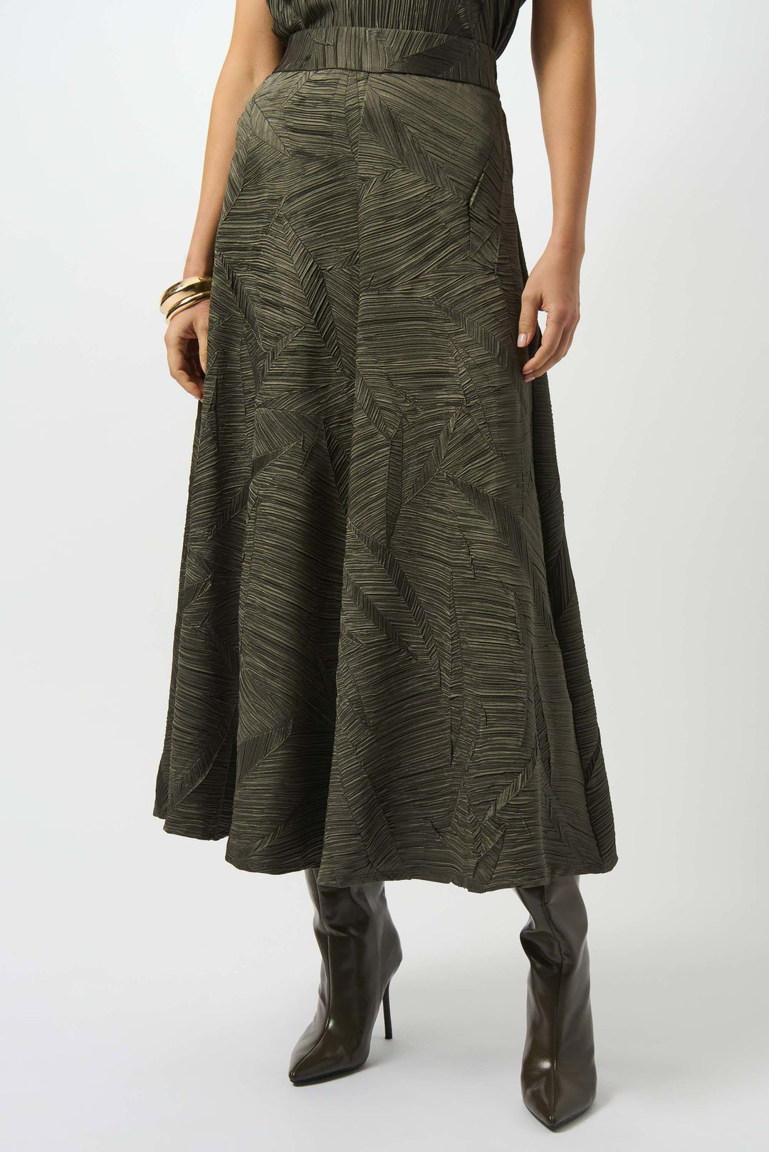 Pleated Satin Long Flared Skirt