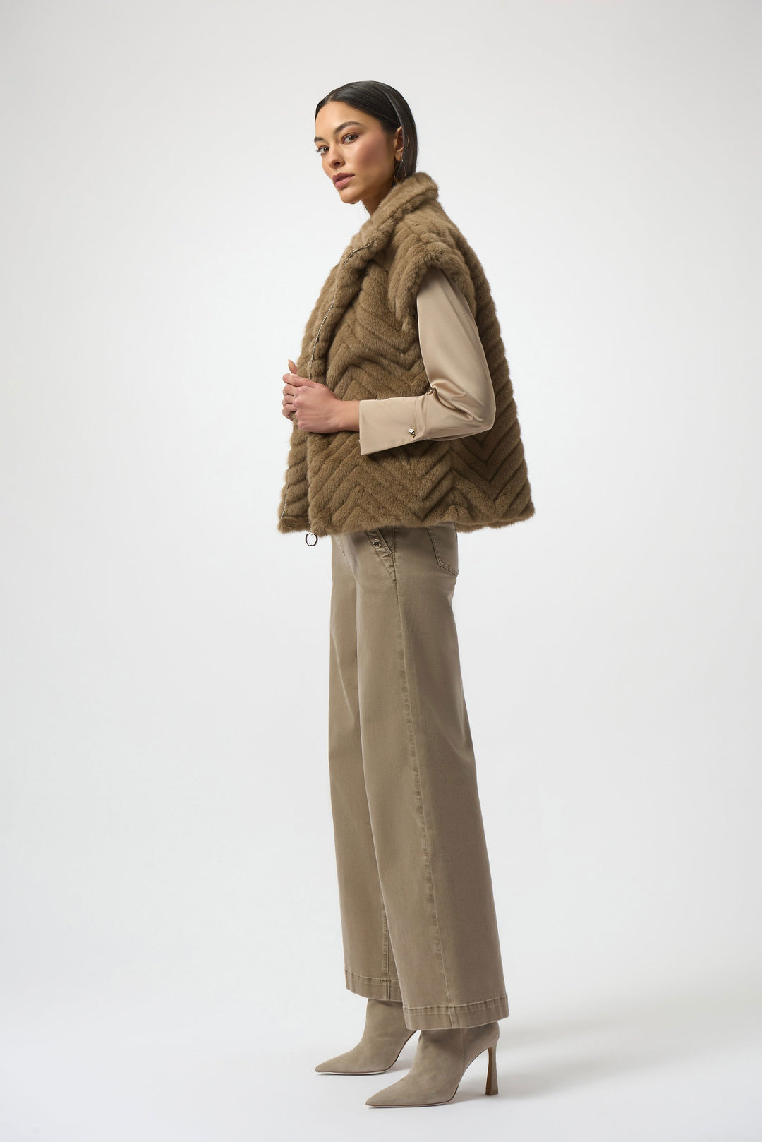 Chevron Faux Fur Mock Neck Vest Mink