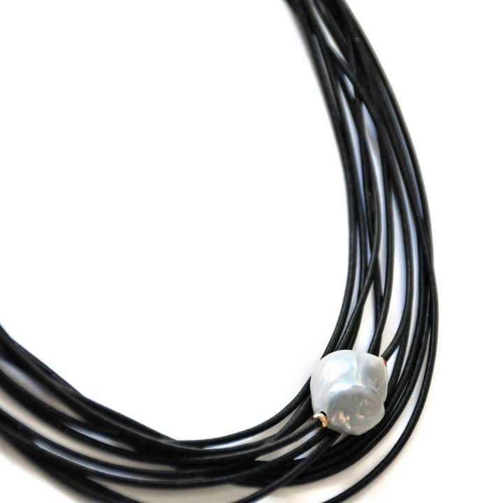 10 Strand Black Wire Beaded Necklace with Large Baroque