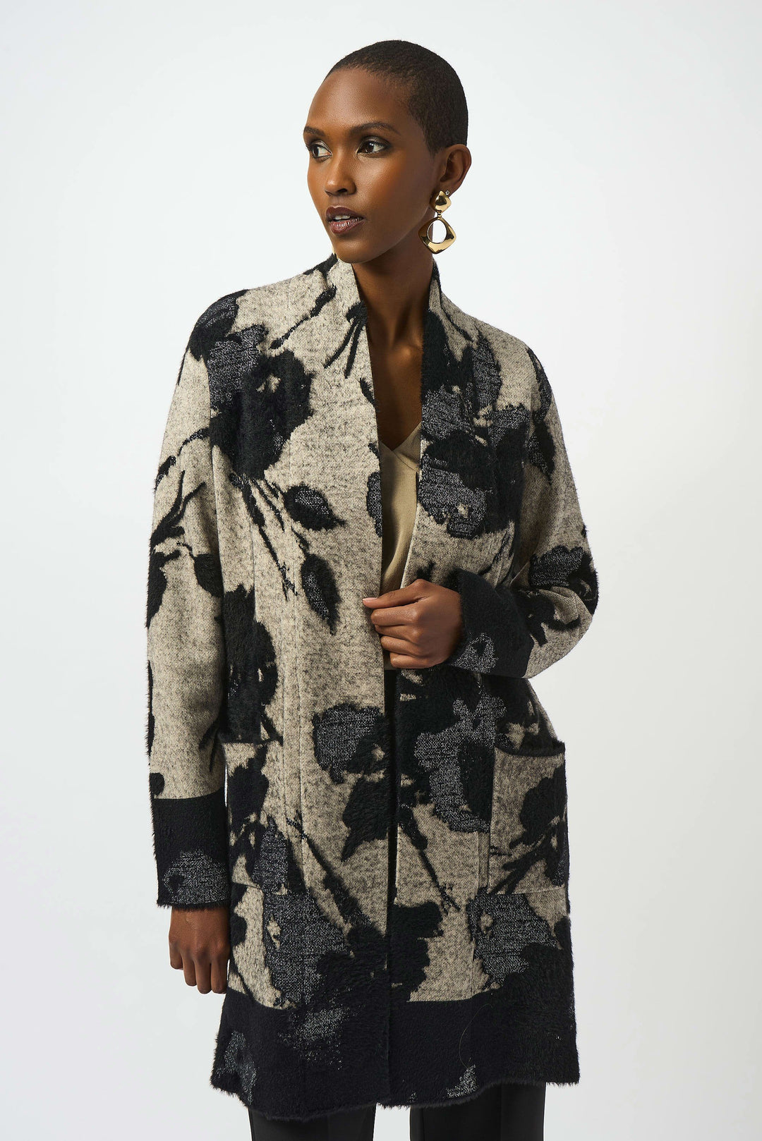 Abstract Jacquard Sweater Knit Long Cardigan