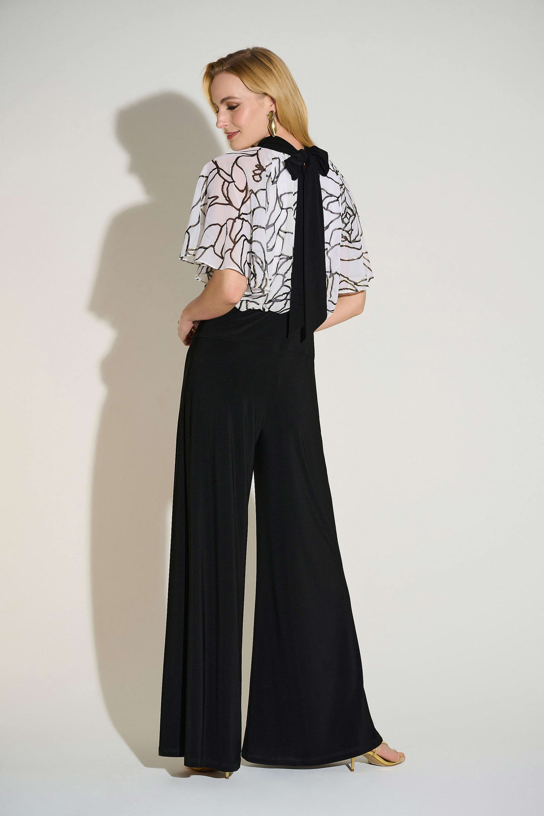 Foiled Chiffon & Silky Knit Wide Leg Jumpsuit