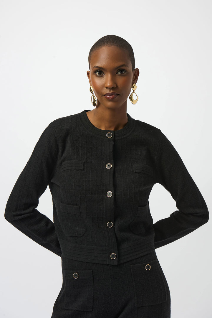 Sweater Knit Crew Neck Button-Front Jacket