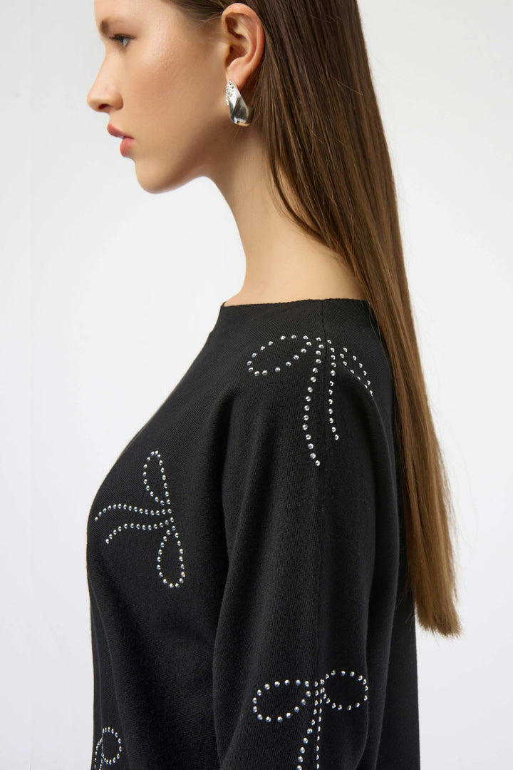 Sweater Knit Pullover with Iron-On Bow Detail