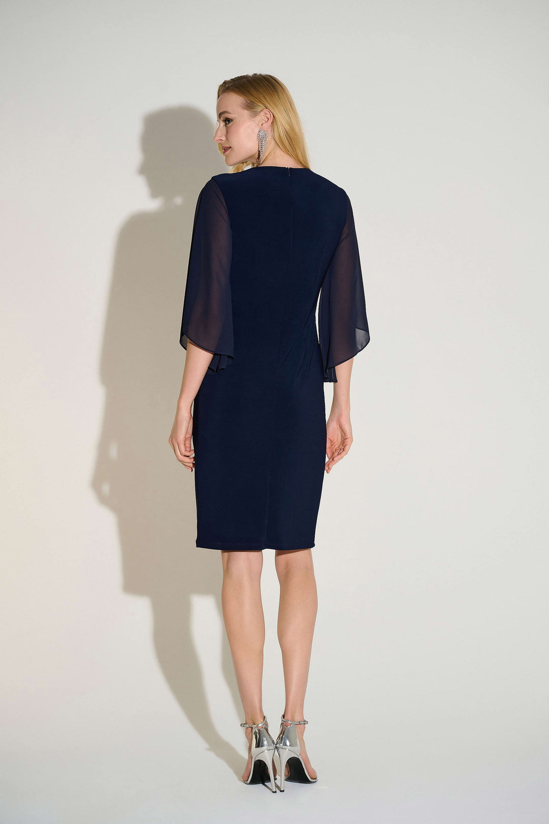 Silky Knit & Chiffon Sheath Dress Midnight Blue
