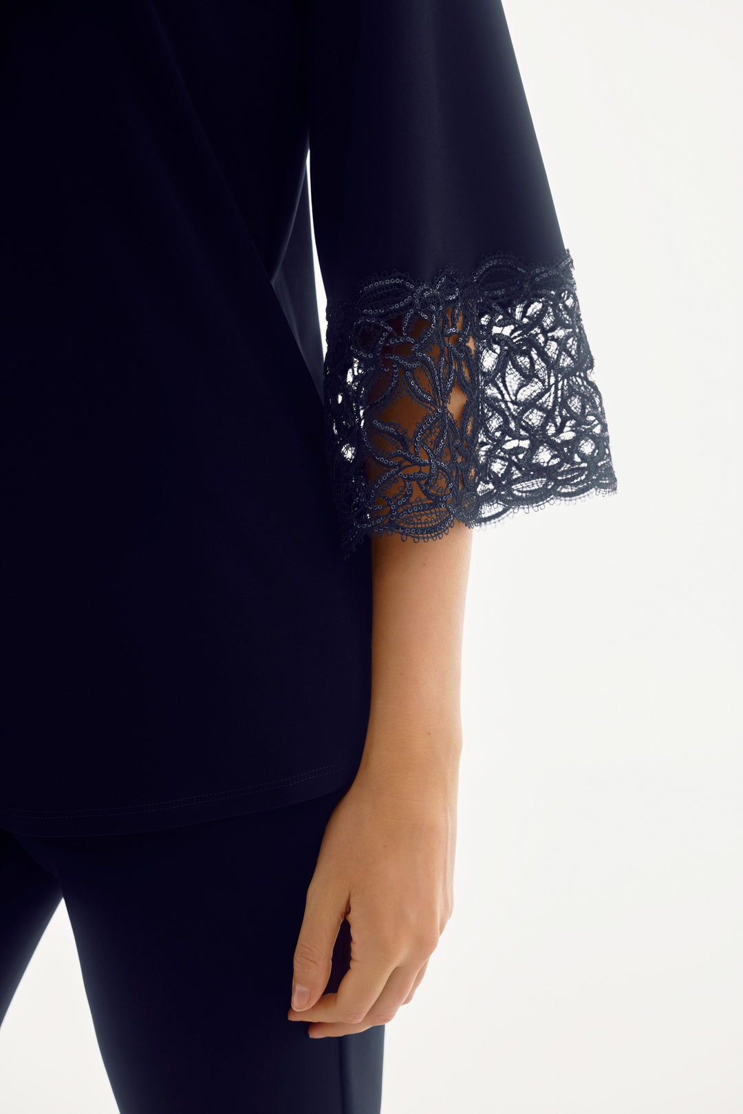 Silky Knit Straight Top With Lace Detail