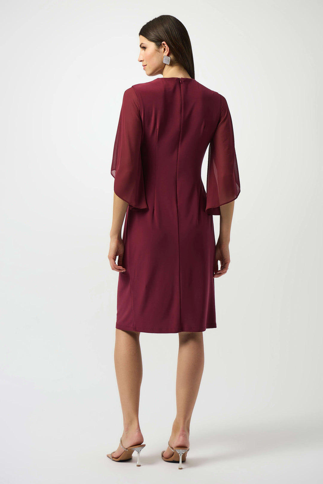 Silky Knit & Chiffon Sheath Dress Merlot