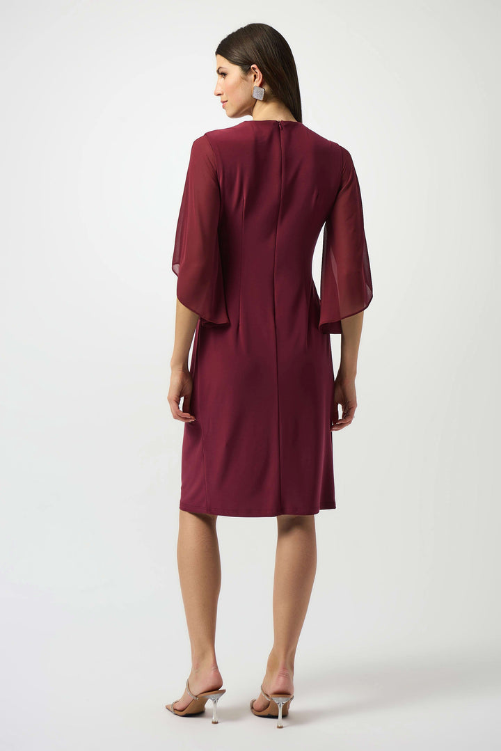 Silky Knit & Chiffon Sheath Dress Merlot