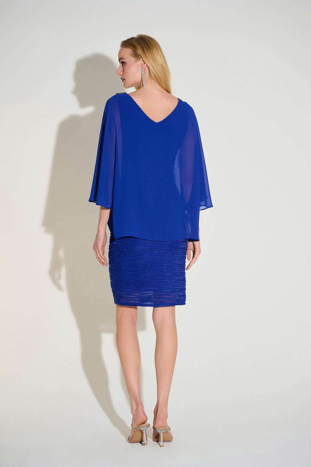 Cascade and Chiffon Sheath Dress Sapphire Blue