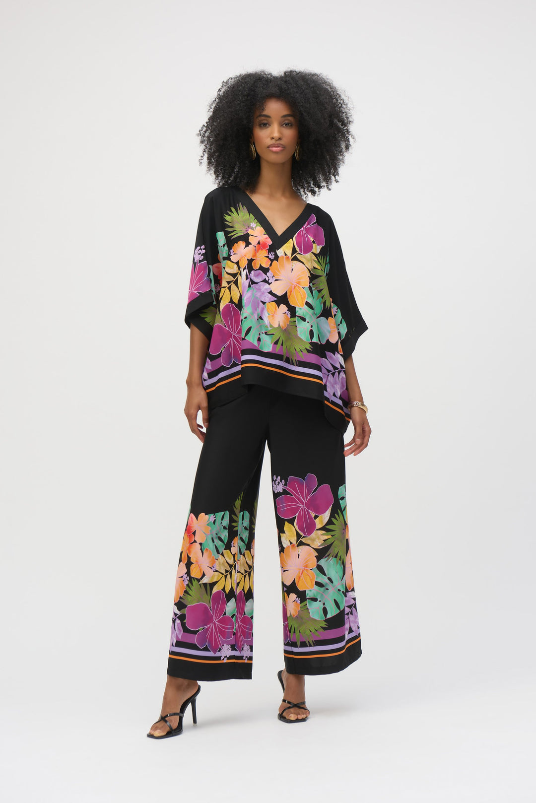 Woven Floral Border Print Wide Leg Pants