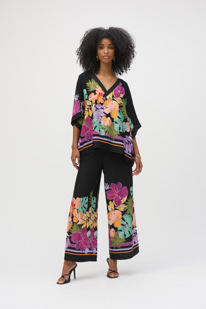 Woven Floral Border Print Wide Leg Pants