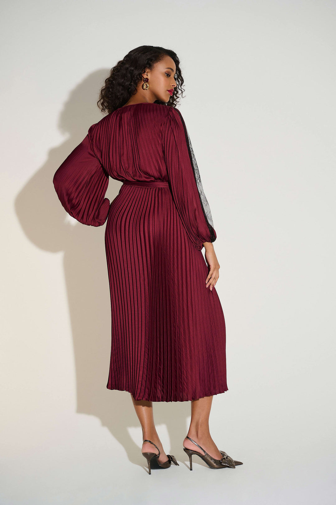 Pleated Satin Fit & Flare Dress