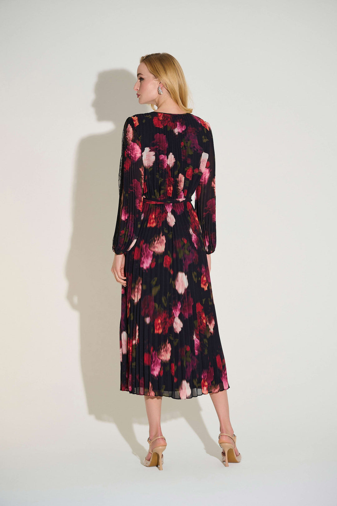 Pleated Chiffon Floral Fit & Flare Dress