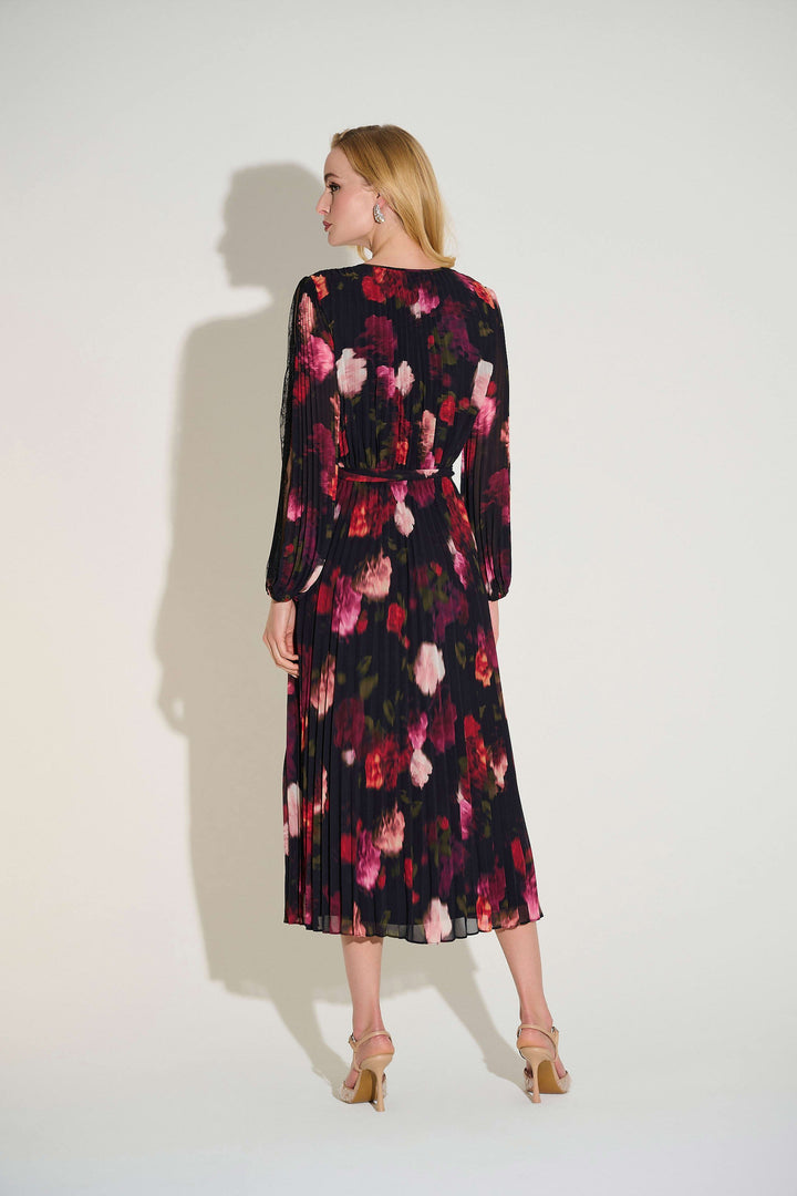 Pleated Chiffon Floral Fit & Flare Dress