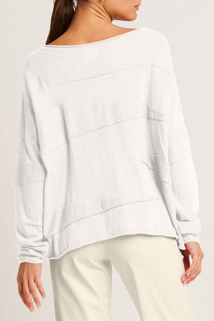 Pima Cotton Zig Zag Crewneck Sweater White