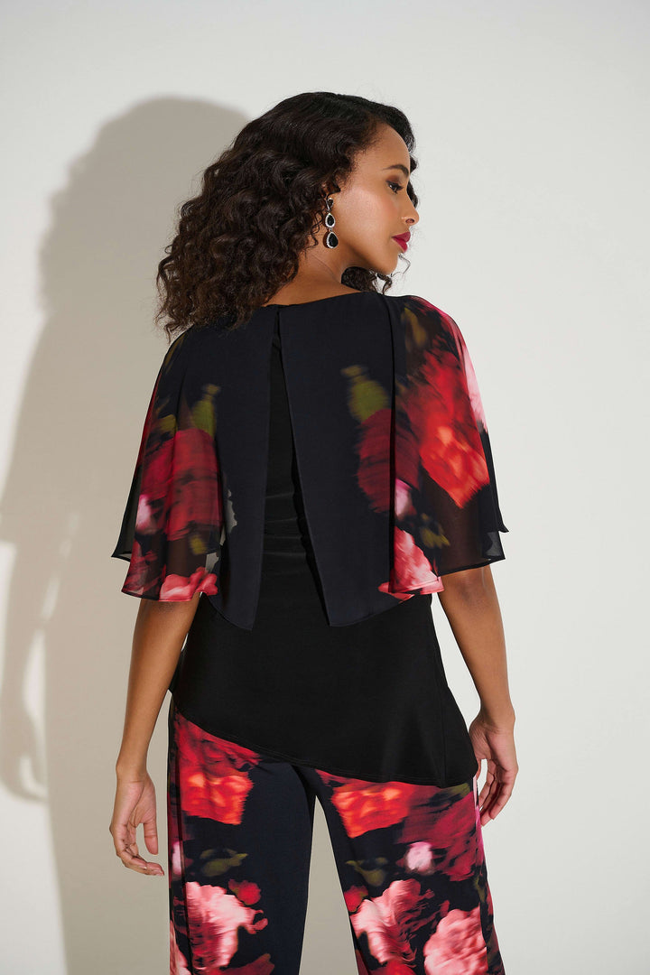 Silky Knit Top with Chiffon Floral Print Sleeves