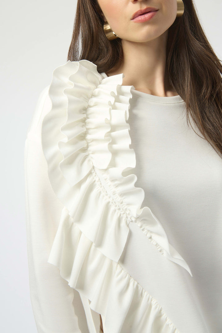 Scuba Jersey Long Sleeve Ruffled Top White