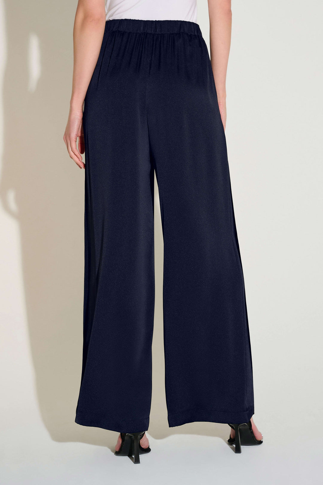 Satin Wide Leg Pants with Front Overlay Midnight Blue