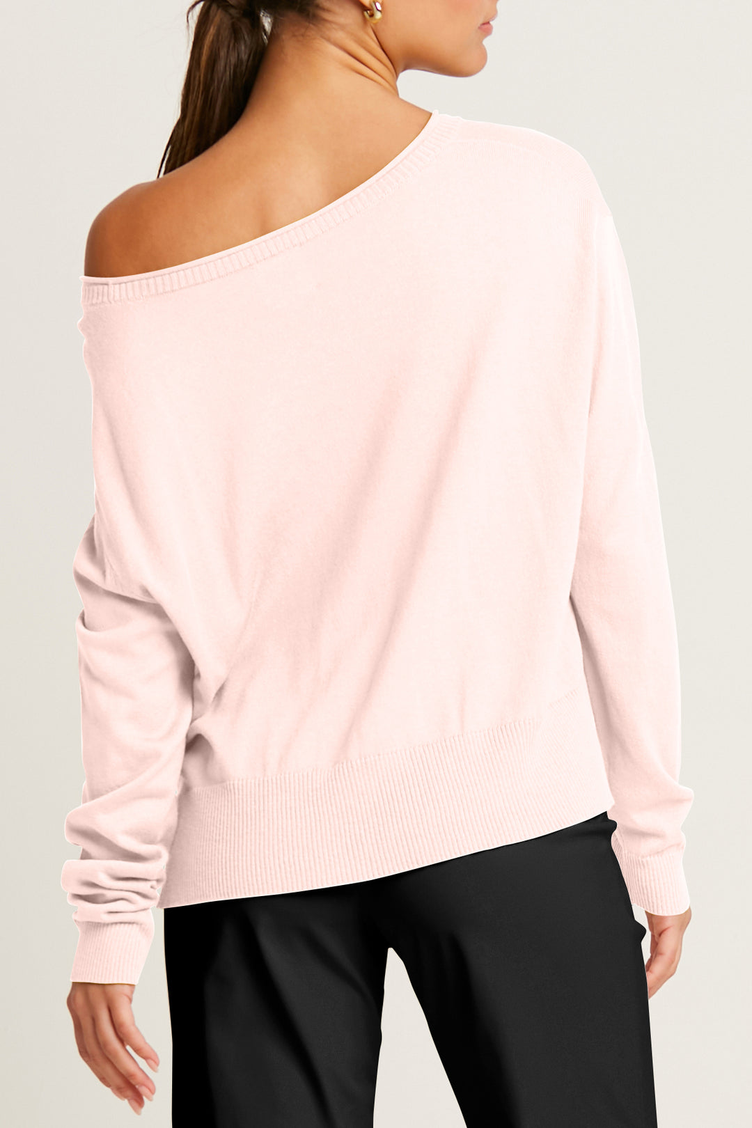 Pima Cotton Ribbed Minimal Crewneck Sweater Blush