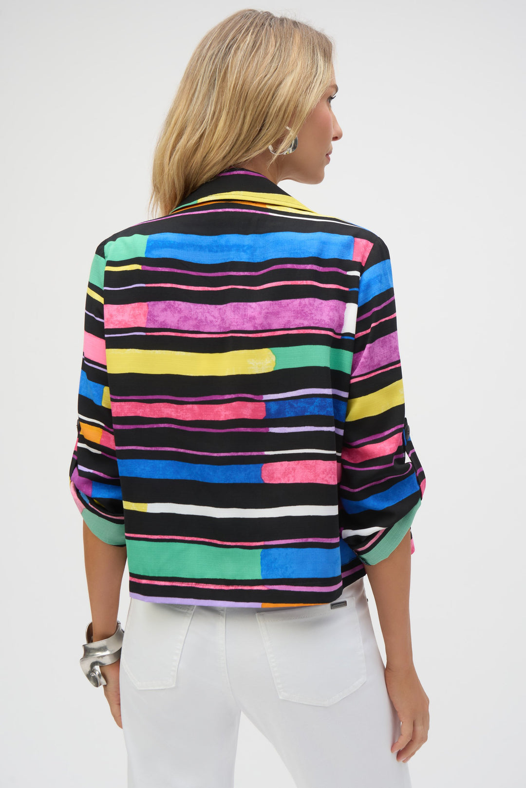 Gauze Stripe Print Short Boxy Blazer