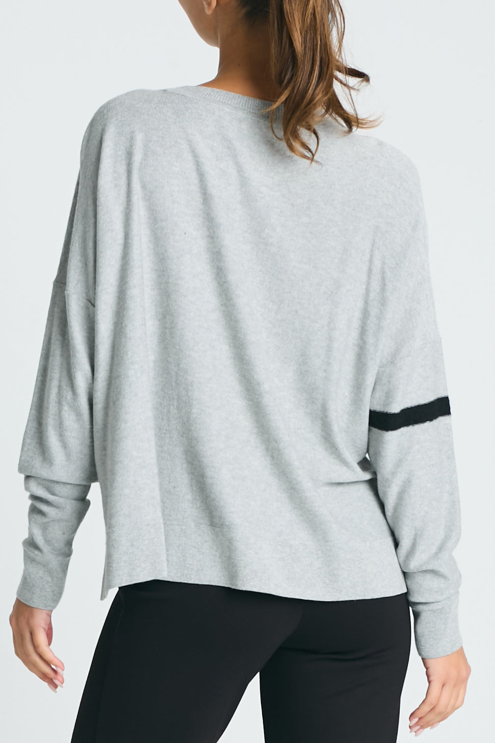 Pima Cotton Fine Line Crewneck Sweater Heather/Black